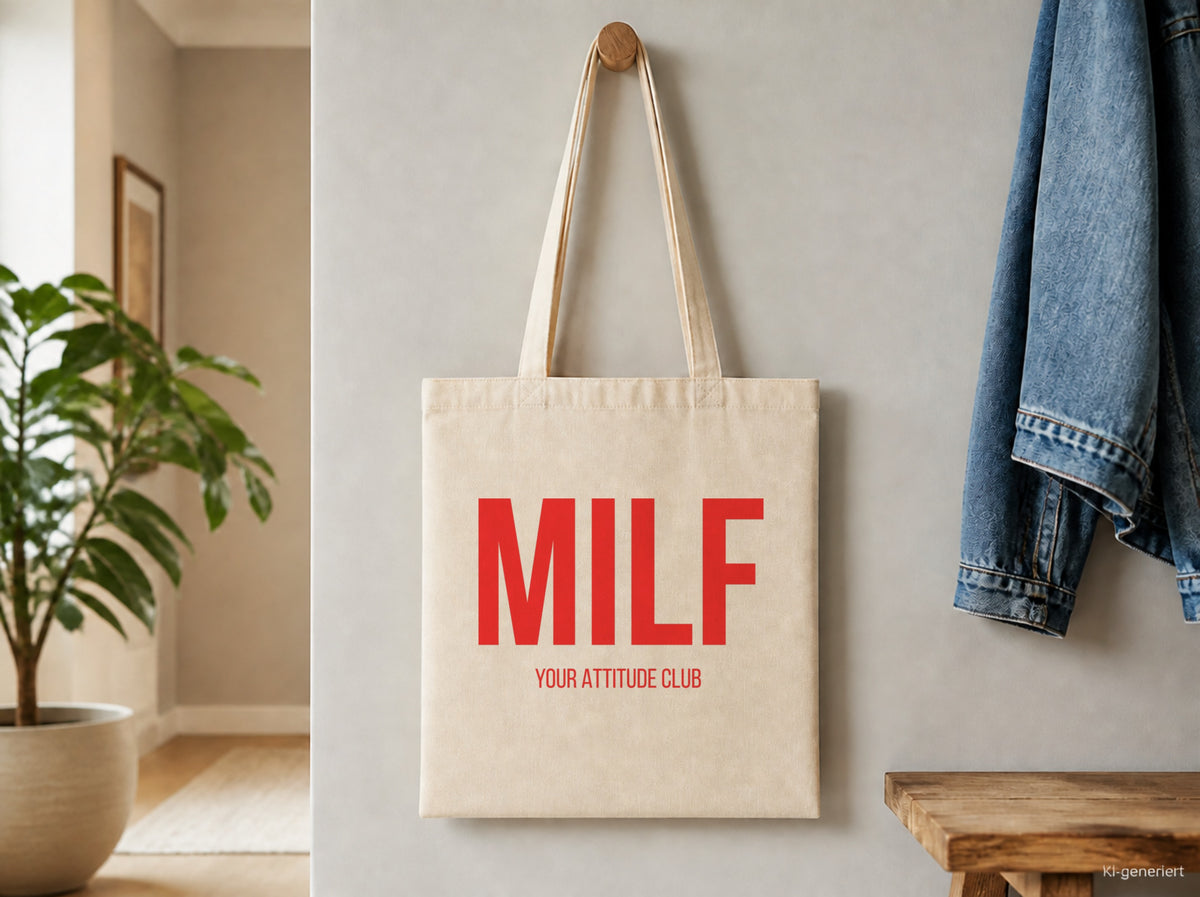 MILF – Stoffbeutel mit Spruch beige, Detailansicht