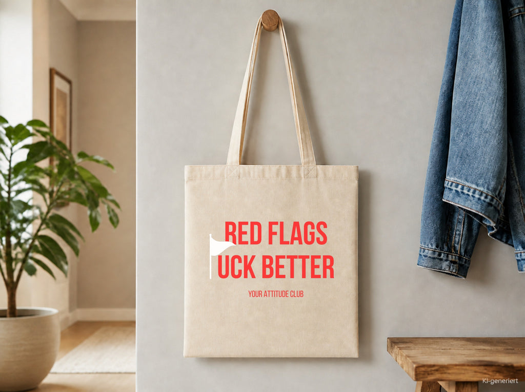Red flags fuck better – Stoffbeutel mit Spruch beige, Detailansicht