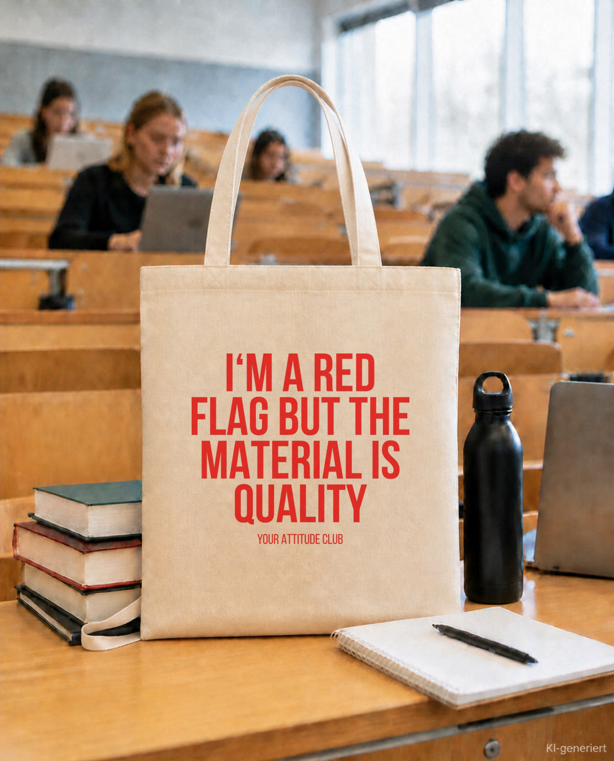 I'm a red flag but the material is quality – Stoffbeutel mit Spruch beige, in der Uni