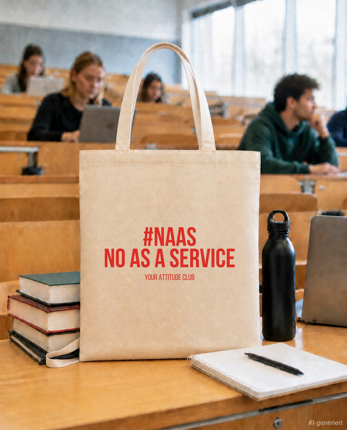 #NAAS No as a service – Stoffbeutel mit Spruch beige, in der Uni