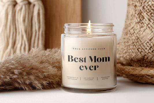 Best Mom Ever – Lustige Geschenkkerze für Mama mit Spruch, vegane Duftkerze aus Sojawachs, personalisierbar, Geschenkidee zum Muttertag oder Geburtstag