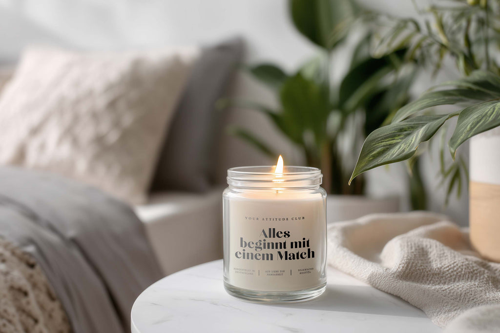 Alles beginnt mit einem Match – Tinder Geschenk Idee, Duftkerze mit Spruch, lustige Kerze für Pärchen, personalisierte Geschenkidee für Paare