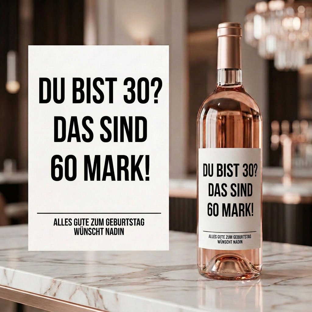 Du bist 30? Das sind 60 Mark! | Weinflaschen Etikett Geburtstag personalisiert | Lustiges Weinetikett Geschenk für Frauen & Männer