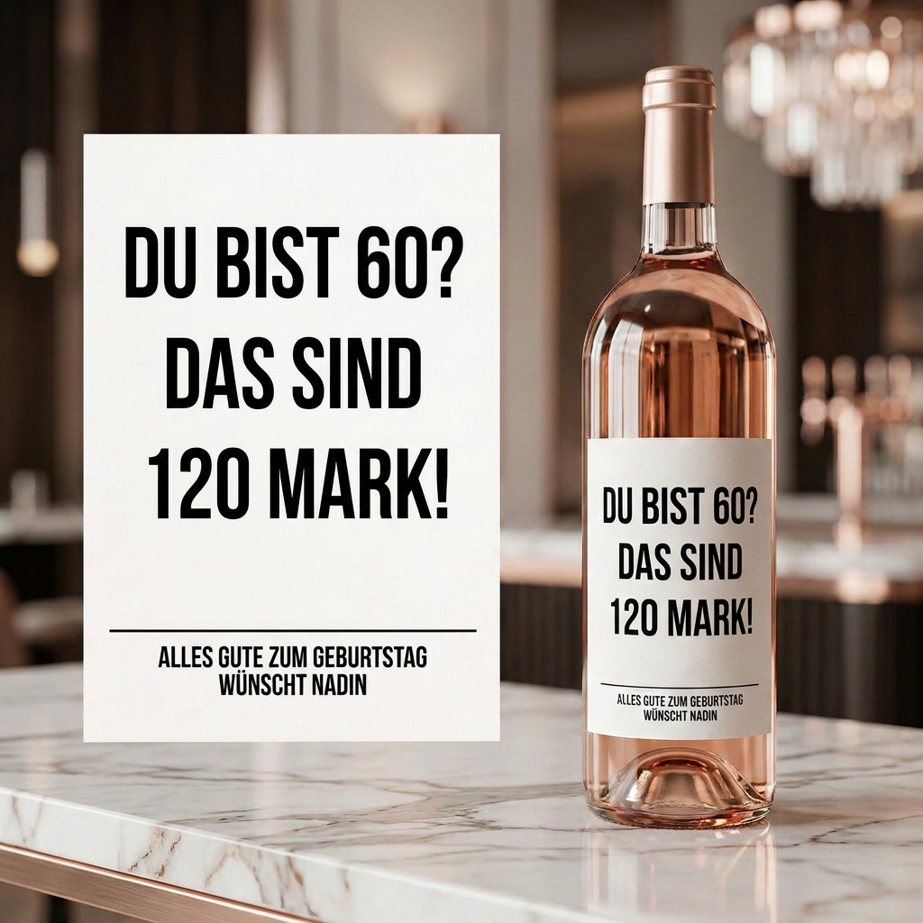 Du bist 60? Das sind 120 Mark! | Weinflaschen Etikett Geburtstag personalisiert | Lustiges Weinetikett Geschenk für Frauen & Männer