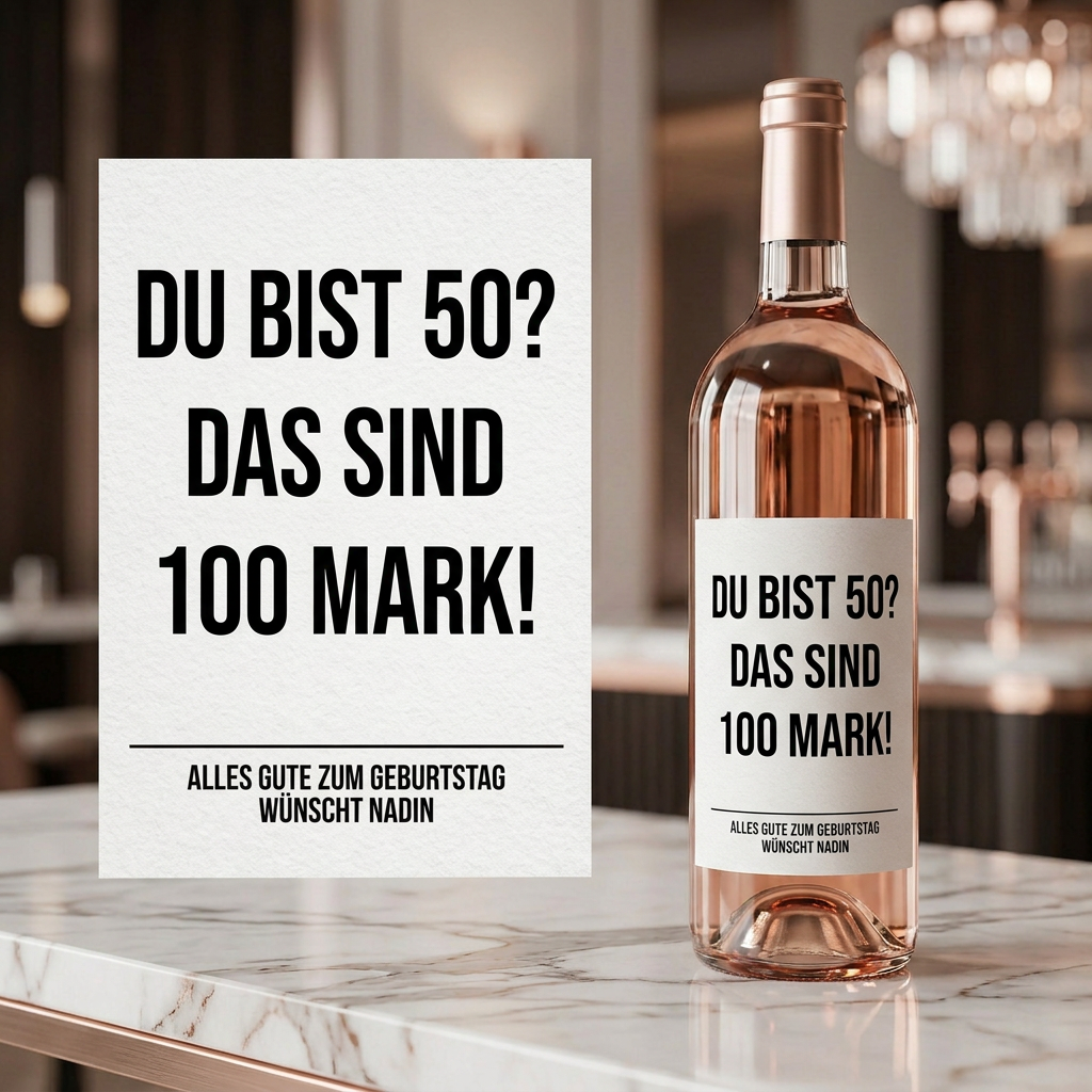 Du bist 50? Das sind 100 Mark! | Weinflaschen Etikett Geburtstag personalisiert | Lustiges Weinetikett Geschenk für Frauen & Männer