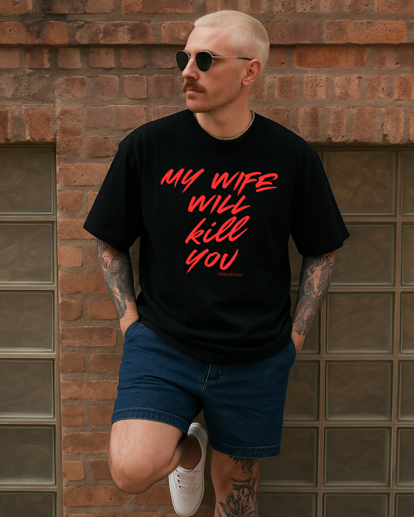 MY WIFE WILL KILL YOU – Oversize Herren Shirt Schwarz | Statement T Shirt Maenner | Premium Baumwolle Streetwear