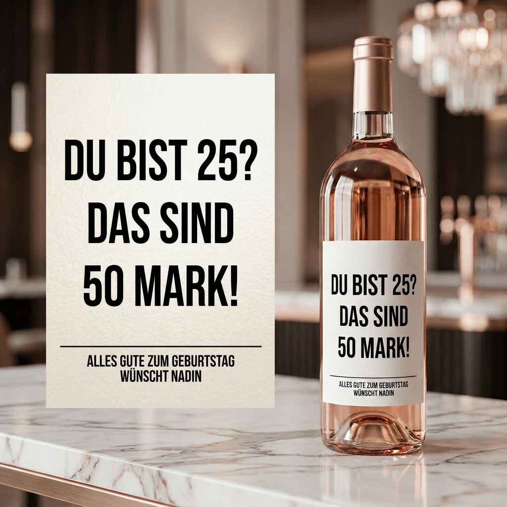 Du bist 25? Das sind 50 Mark! | Weinflaschen Etikett Geburtstag personalisiert | Lustiges Weinetikett Geschenk für Frauen & Männer