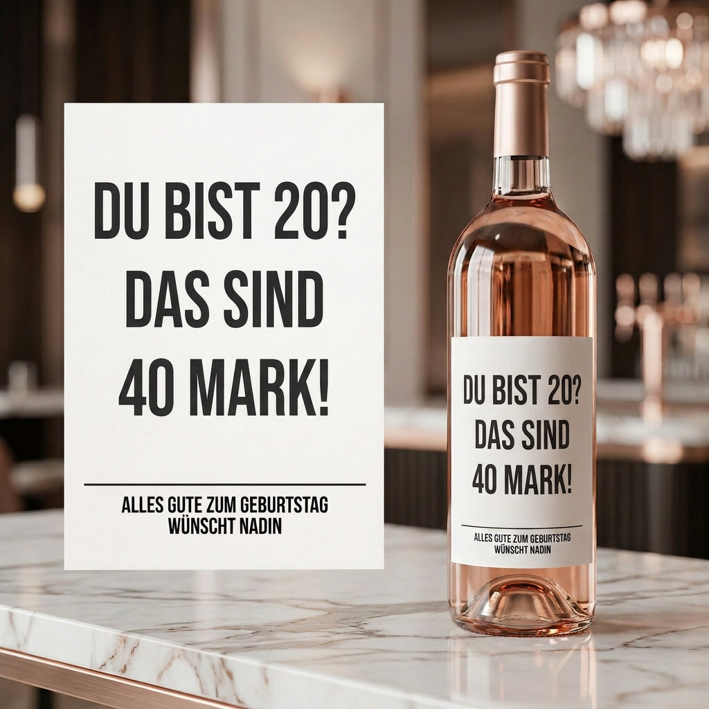 Du bist 20? Das sind 40 Mark! | Weinflaschen Etikett Geburtstag personalisiert | Lustiges Weinlabel Geschenk für Männer & Frauen