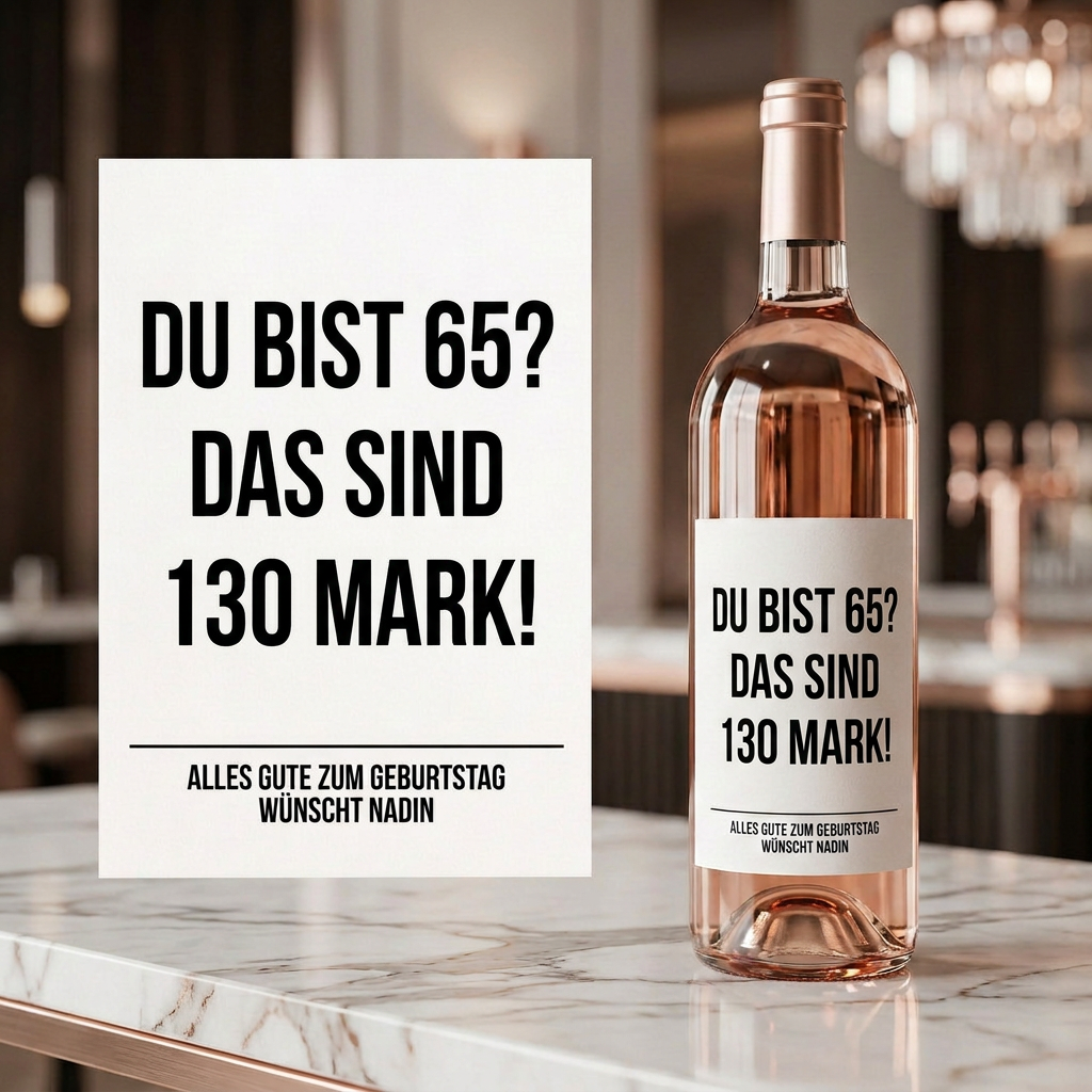 Du bist 65? Das sind 130 Mark! | Weinflaschen Etikett Geburtstag personalisiert | Lustiges Weinetikett Geschenk für Frauen & Männer