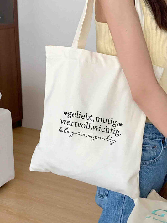 Geliebt, mutig. Wertvoll. Wichtig. Klug. Einzigartig.  | Stoffbeutel | Jutebeutel