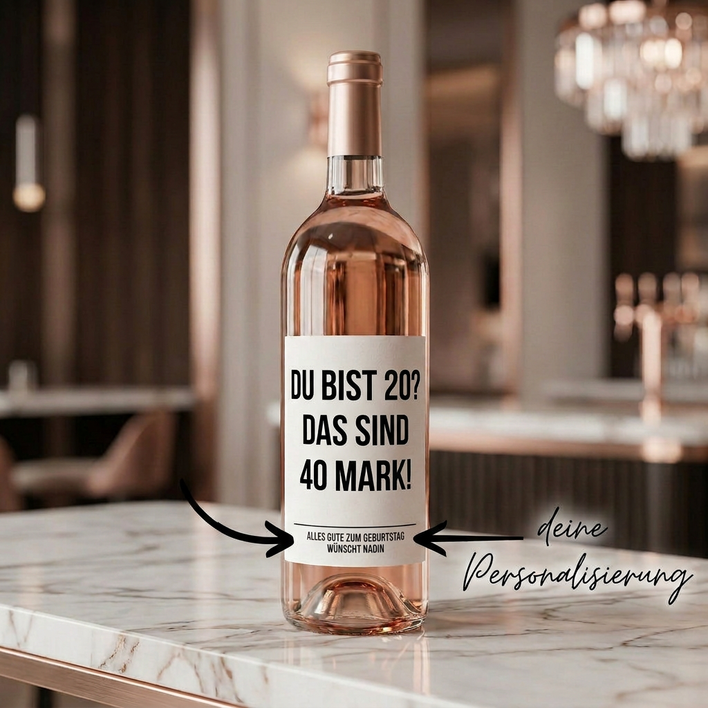 Du bist 20? Das sind 40 Mark! | Weinflaschen Etikett Geburtstag personalisiert | Lustiges Weinlabel Geschenk für Männer & Frauen