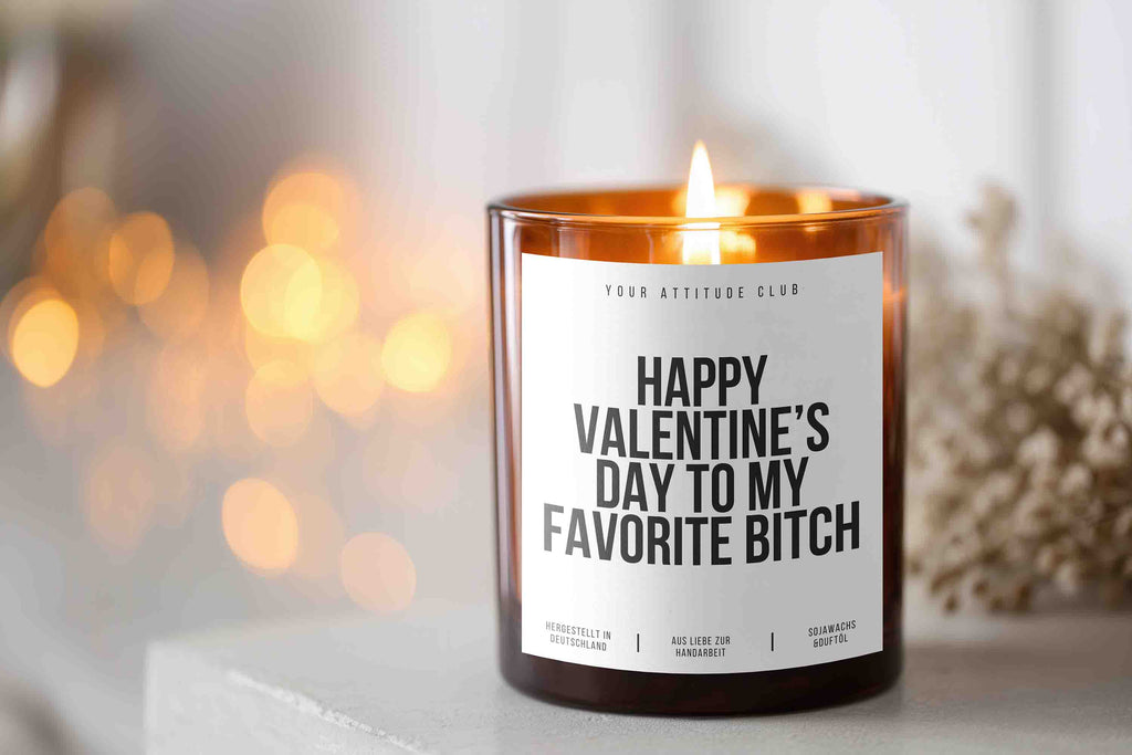 Happy Valentine’s Day to my favorite bitch Valentinstag Kerze Geschenk Galentine’s Day freche Duftkerze Sojawachs handmade Your Attitude Club
