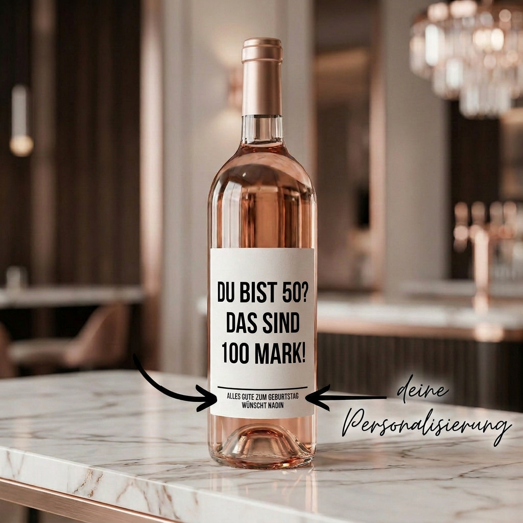 Du bist 50? Das sind 100 Mark! | Weinflaschen Etikett Geburtstag personalisiert | Lustiges Weinetikett Geschenk für Frauen & Männer