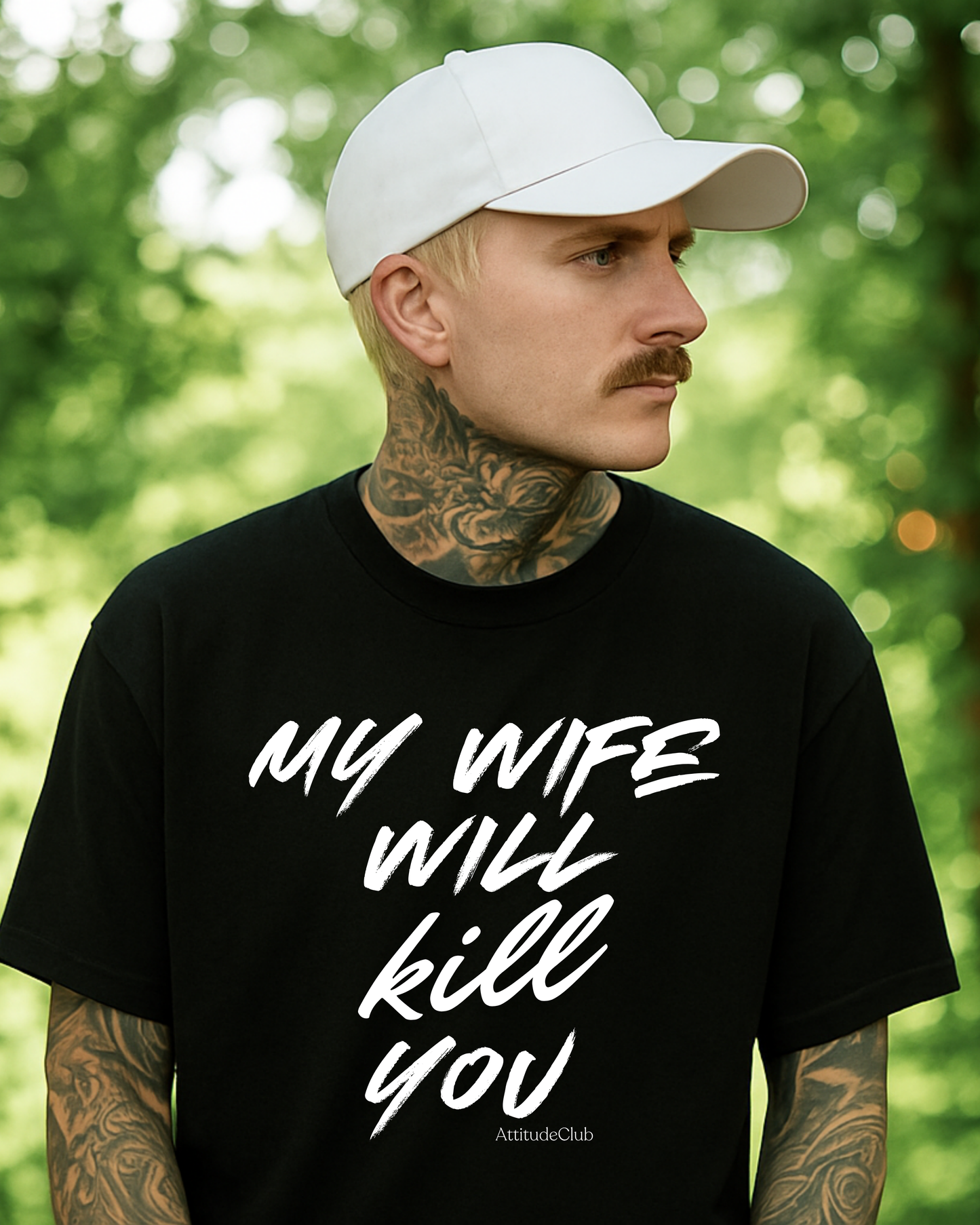 My Wife Will Kill You – Oversize Herren T Shirt Schwarz mit weißem Statement Print