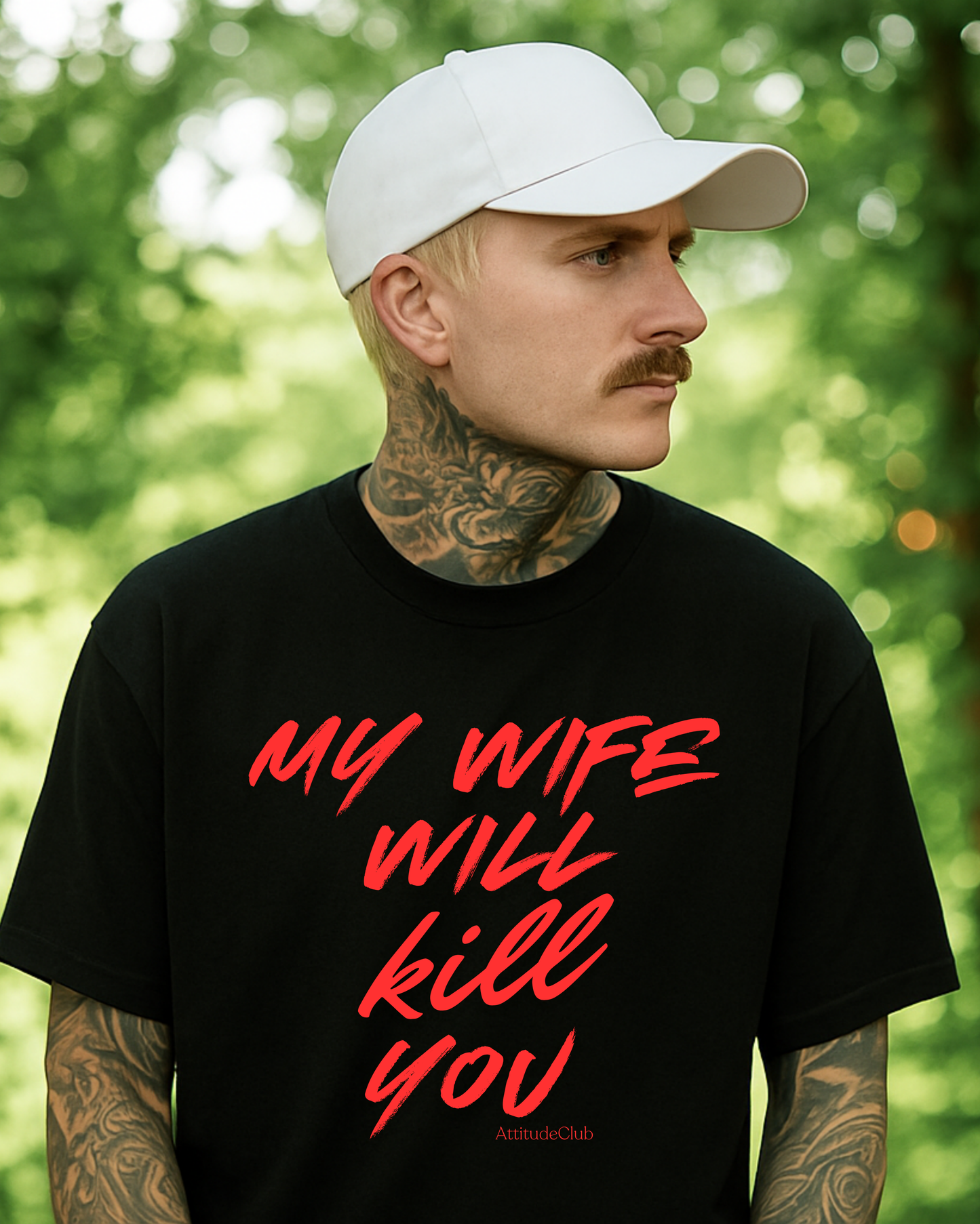 MY WIFE WILL KILL YOU – Oversize Herren Shirt Schwarz | Statement T Shirt Maenner | Premium Baumwolle Streetwear