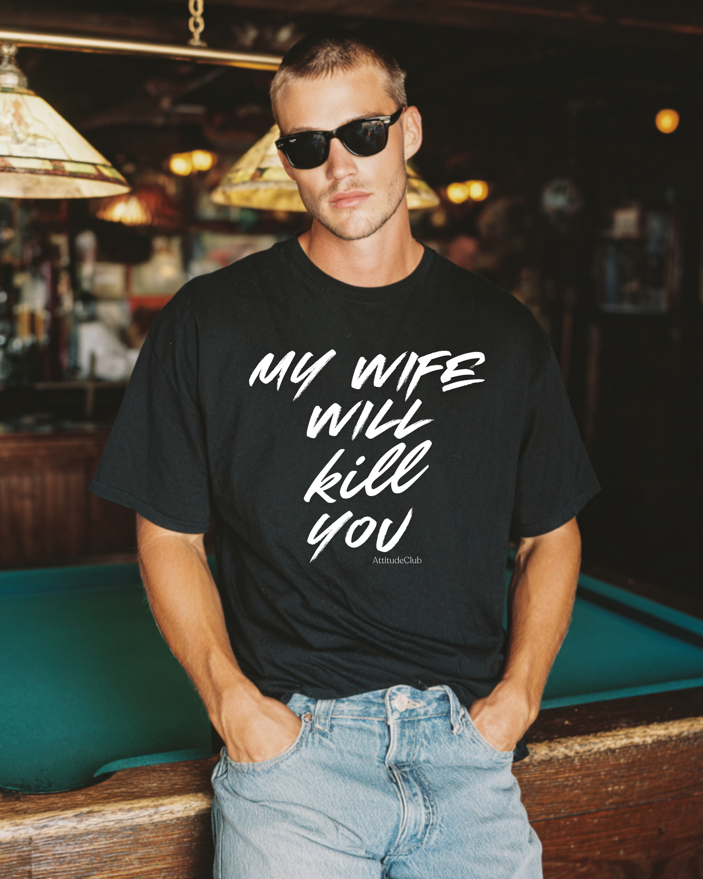 My Wife Will Kill You – Oversize Herren T Shirt Schwarz mit weißem Statement Print