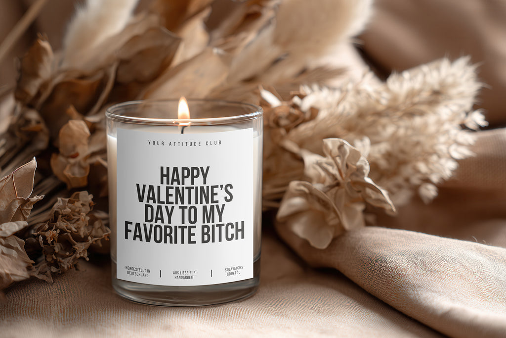 Happy Valentine’s Day to my favorite bitch Valentinstag Kerze Geschenk Galentine’s Day freche Duftkerze Sojawachs handmade Your Attitude Club