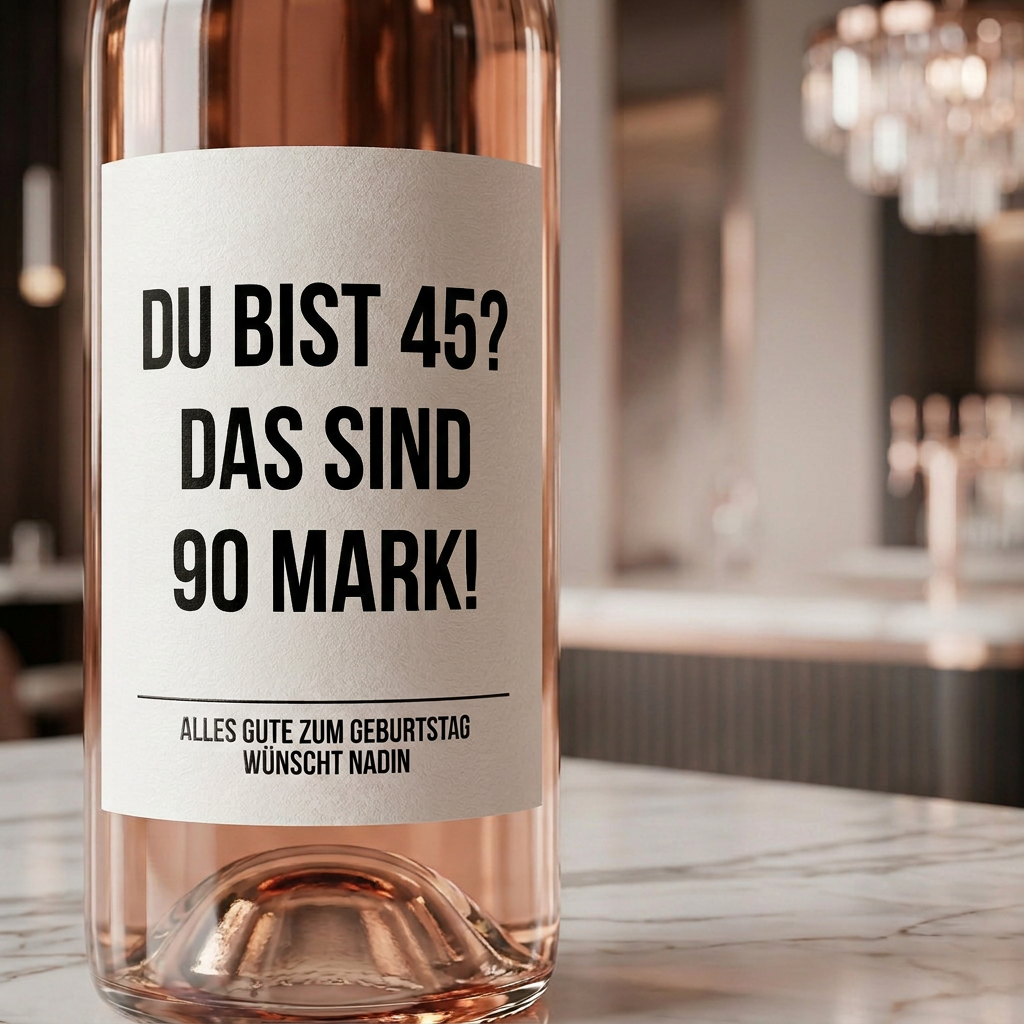 Du bist 45? Das sind 90 Mark! | Weinflaschen Etikett Geburtstag personalisiert | Lustiges Weinetikett Geschenk für Frauen & Männer