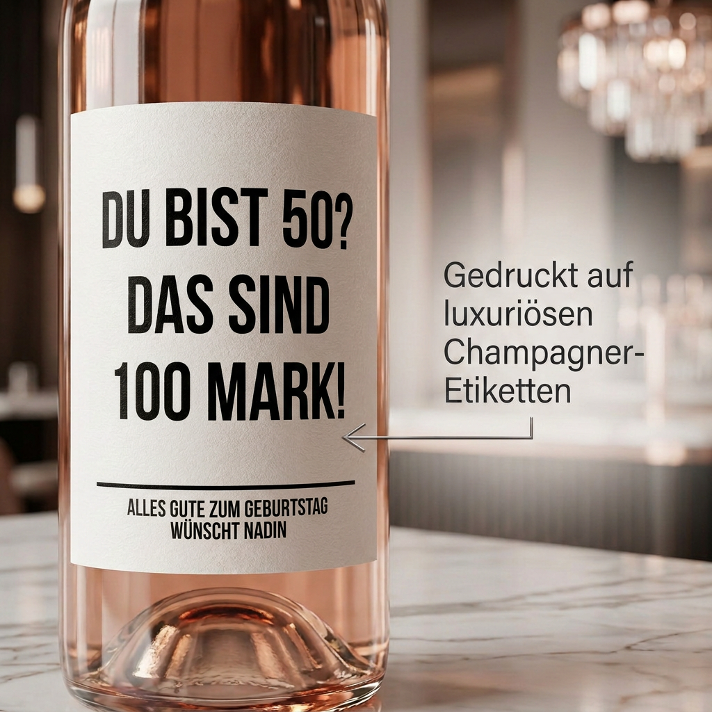 Du bist 50? Das sind 100 Mark! | Weinflaschen Etikett Geburtstag personalisiert | Lustiges Weinetikett Geschenk für Frauen & Männer