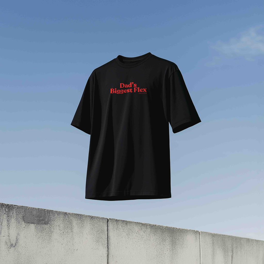 Dad’s Biggest Flex Oversize Damen T Shirt Schwarz Weiss Statement Shirt Bio Baumwolle Premium