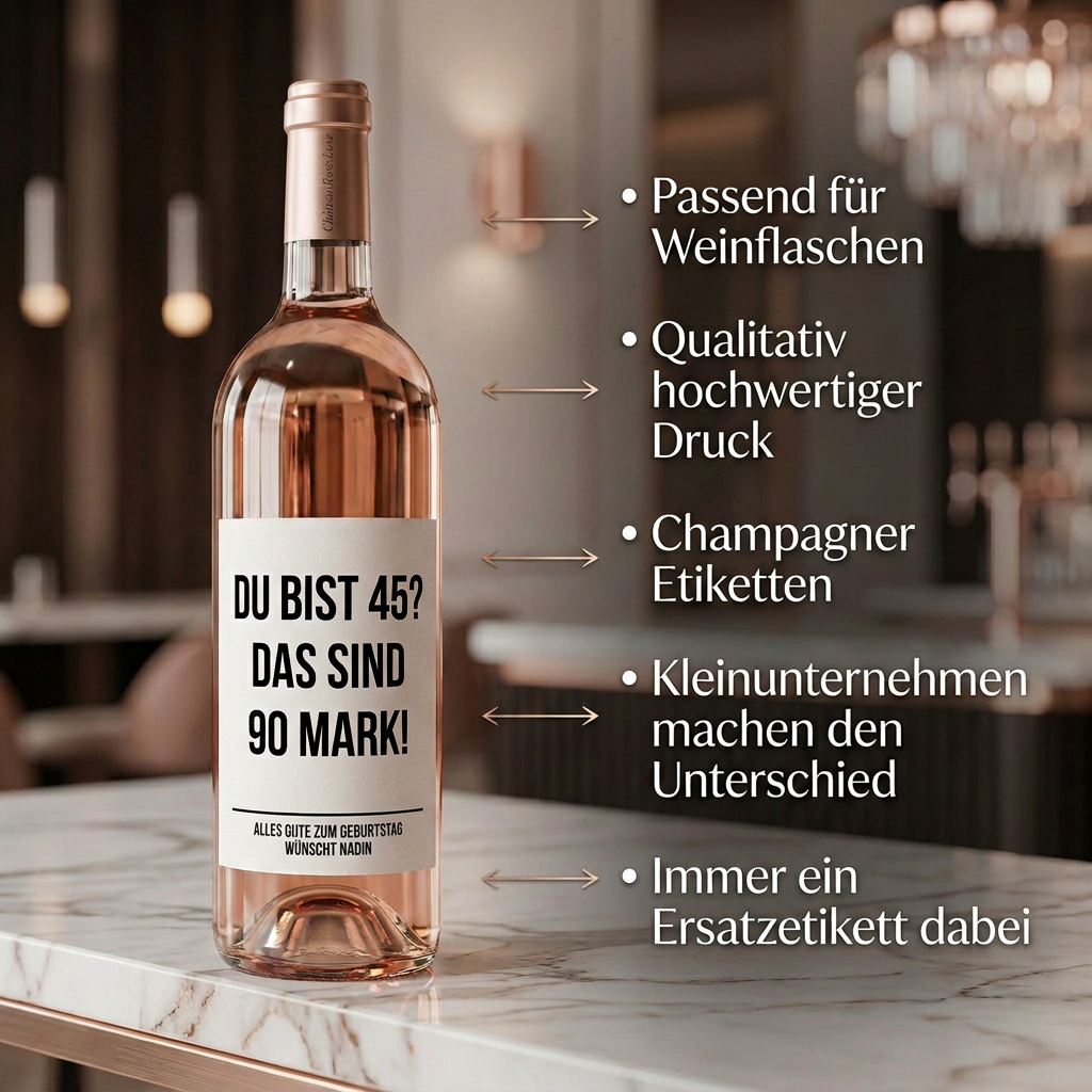 Du bist 45? Das sind 90 Mark! | Weinflaschen Etikett Geburtstag personalisiert | Lustiges Weinetikett Geschenk für Frauen & Männer