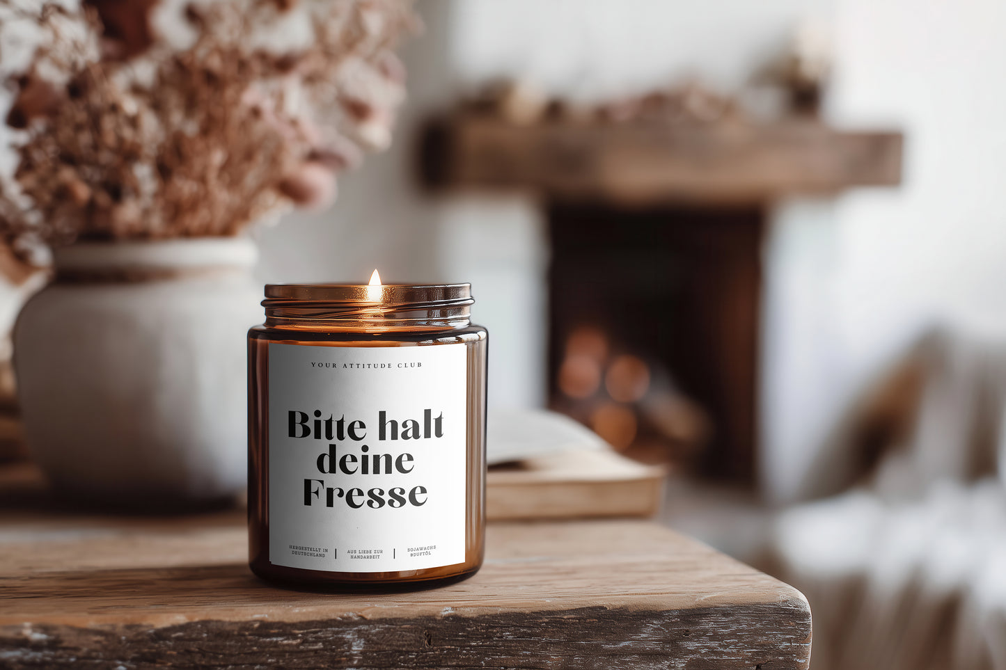 Bitte halt deine Fresse – Freche Amberkerze • Lustiges Geschenk für Freunde, Kollegen & WG • Duftkerze/ohne Duft • Handgemacht • 120ml/160ml