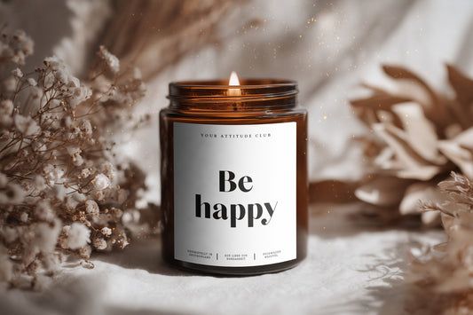 Be happy – Amber Geburtstagskerze • Geschenk für Freunde, Familie, Kollegen & Partner • Duftkerze/ohne Duft • 120ml/160ml • Handgemacht in Deutschland