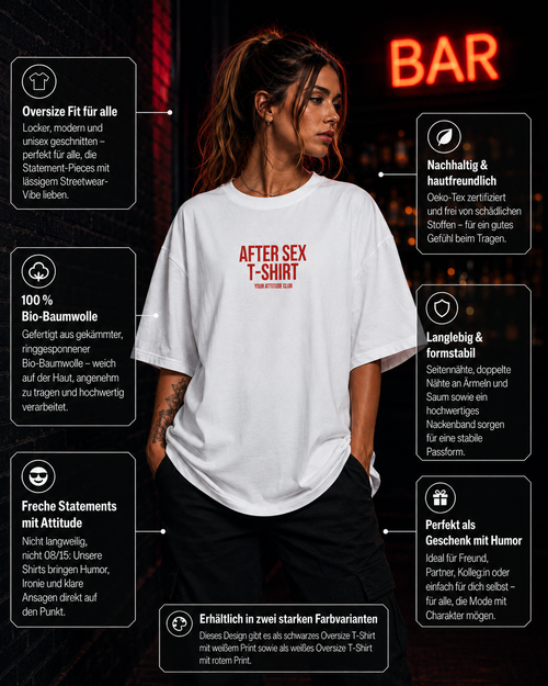 AFTER SEX T-SHIRT | Oversize Shirt Unisex mit Frontprint, Statement Shirt aus Bio-Baumwolle