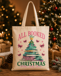 All Booked for Christmas – Weihnachtlicher Stoffbeutel mit Bücher-Weihnachtsbaum | Baumwolltasche für Leseratten | Geschenk für Buchliebhaber
