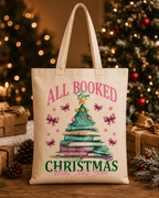 All Booked for Christmas – Weihnachtlicher Stoffbeutel mit Bücher-Weihnachtsbaum | Baumwolltasche für Leseratten | Geschenk für Buchliebhaber