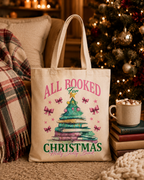 All Booked for Christmas – Weihnachtlicher Stoffbeutel mit Bücher-Weihnachtsbaum | Baumwolltasche für Leseratten | Geschenk für Buchliebhaber