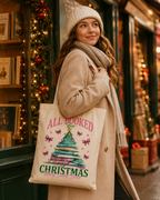 All Booked for Christmas – Weihnachtlicher Stoffbeutel mit Bücher-Weihnachtsbaum | Baumwolltasche für Leseratten | Geschenk für Buchliebhaber