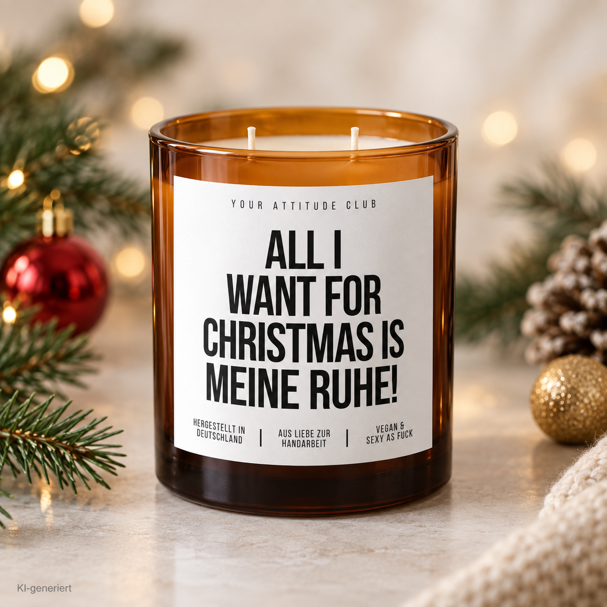 ALL I WANT FOR CHRISTMAS IS MEINE RUHE! – Weihnachtskerze | Lustiges Weihnachtsgeschenk | Geschenk für Freunde, Familie, Kollegen & Nachbarn