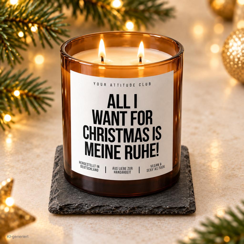 ALL I WANT FOR CHRISTMAS IS MEINE RUHE! – Weihnachtskerze Naturgras Etikett | Weihnachtsgeschenk | Geschenk für Freunde, Familie & Kollegen