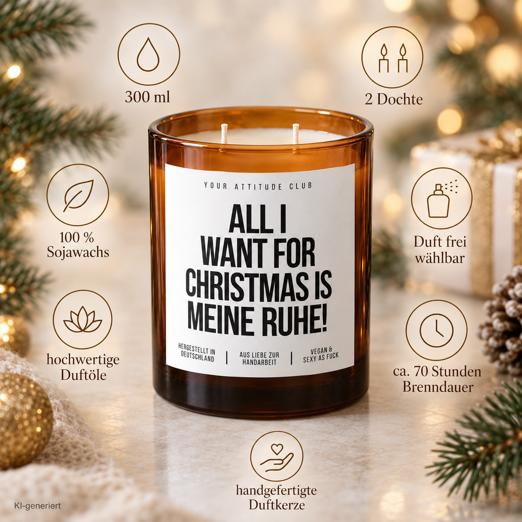 ALL I WANT FOR CHRISTMAS IS MEINE RUHE! – Weihnachtskerze Naturgras Etikett | Weihnachtsgeschenk | Geschenk für Freunde, Familie & Kollegen