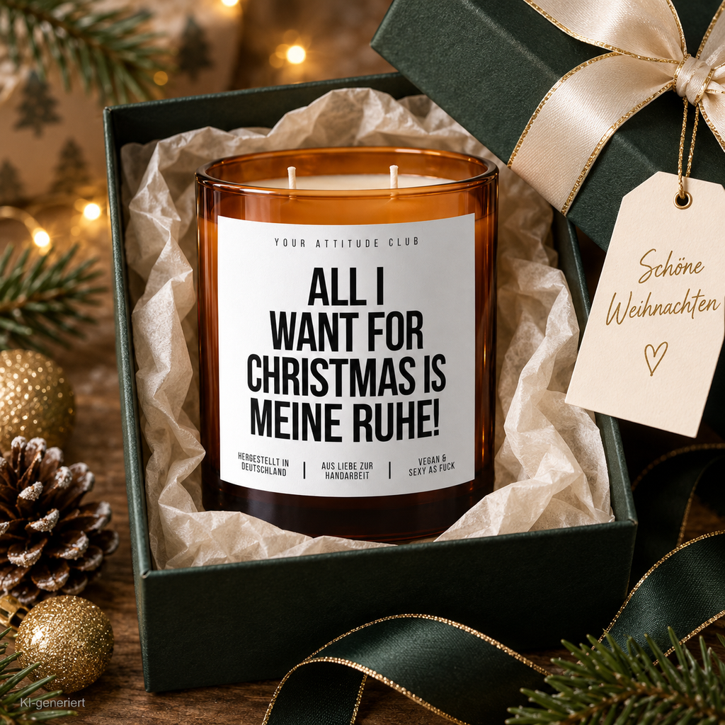 ALL I WANT FOR CHRISTMAS IS MEINE RUHE! – Weihnachtskerze | Lustiges Weihnachtsgeschenk | Geschenk für Freunde, Familie, Kollegen & Nachbarn