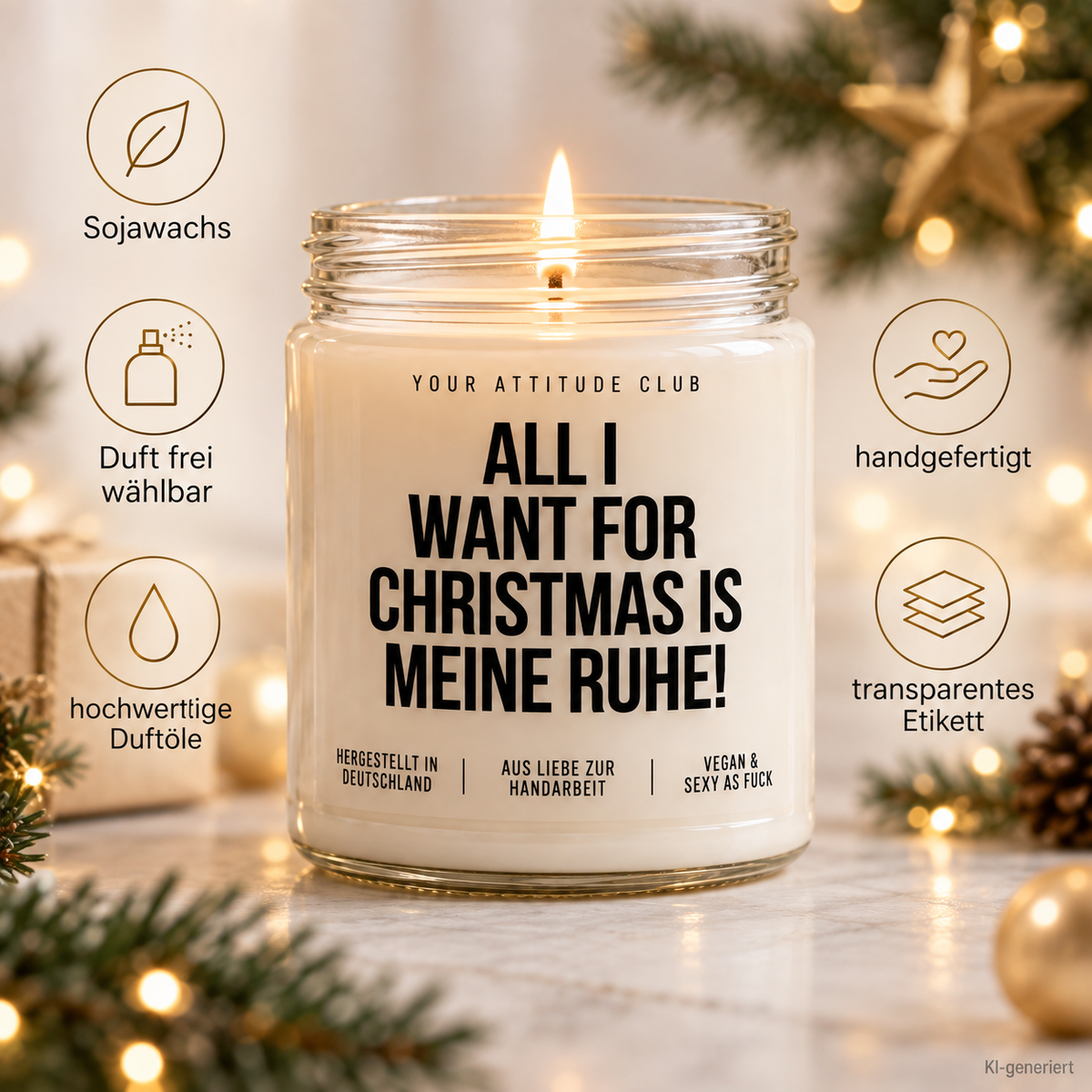 ALL I WANT FOR CHRISTMAS IS MEINE RUHE! | Weihnachtskerze Duftkerze Weihnachten Geschenkidee Wichtelgeschenk für Mama Freundin Kollegin