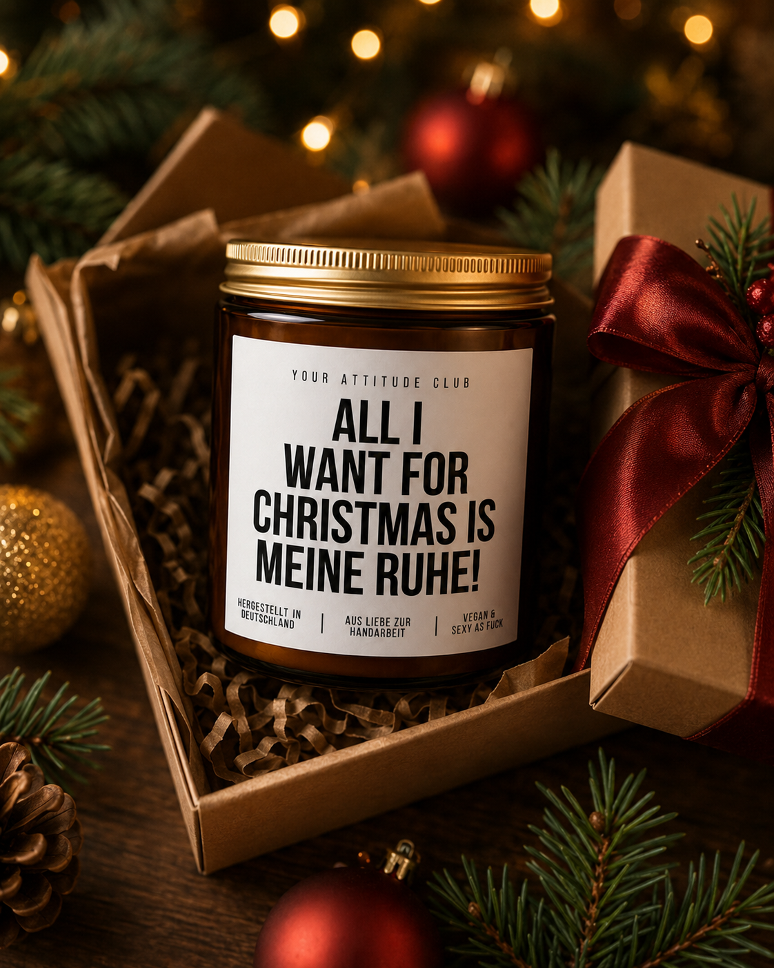 ALL I WANT FOR CHRISTMAS IS MEINE RUHE! Weihnachtskerze mit Spruch | lustige Duftkerze | Geschenk Weihnachten | Wichtelgeschenk | Sojawachs Kerze handgemacht