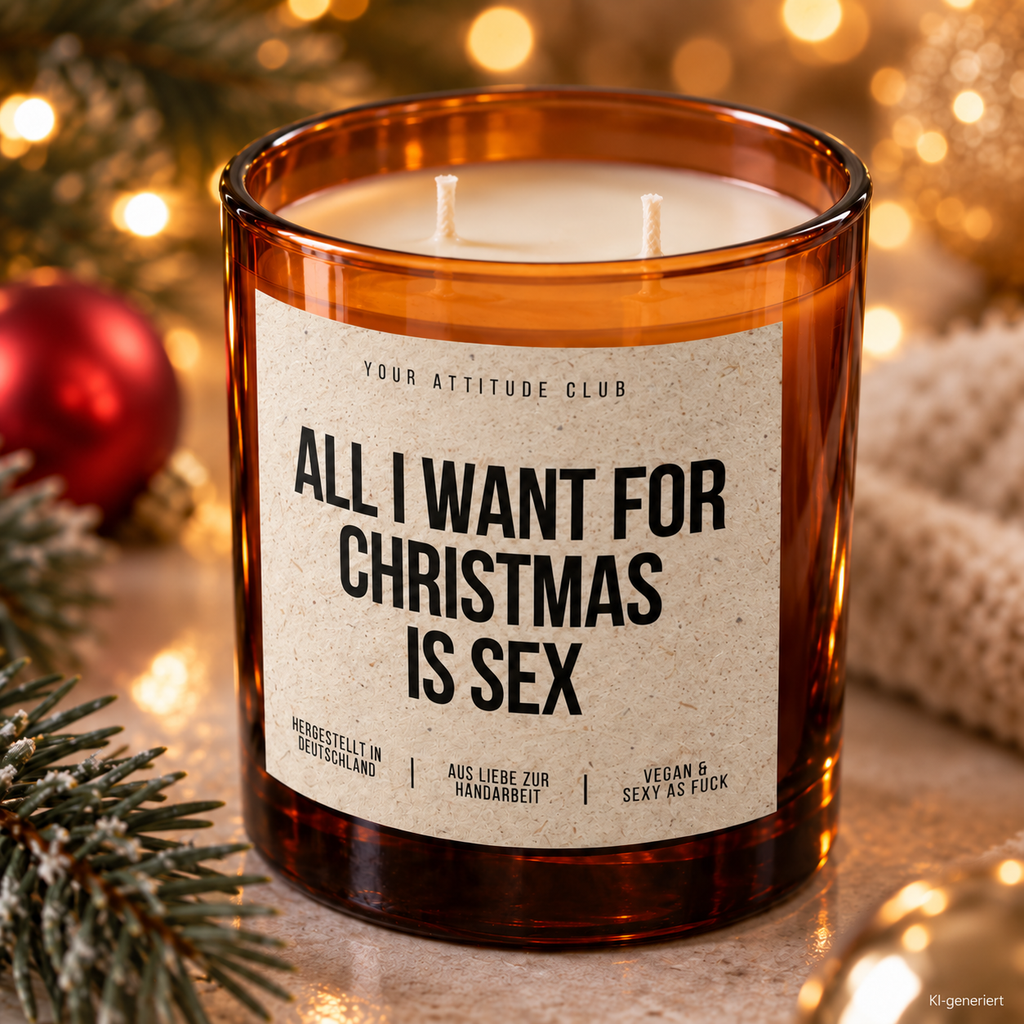 ALL I WANT FOR CHRISTMAS IS SEX – Weihnachtskerze Naturgras Etikett | Weihnachtsgeschenk | Geschenk für Partner, Freundin & Freund | Geschenkidee Weihnachten