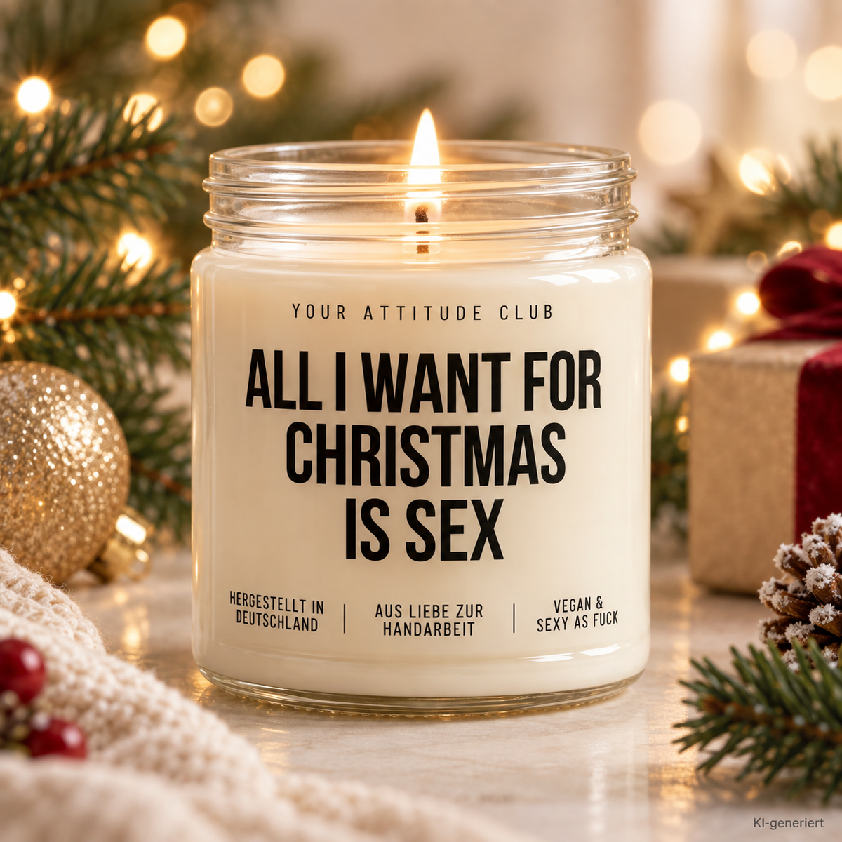 ALL I WANT FOR CHRISTMAS IS SEX | Weihnachtskerze Duftkerze Weihnachten Weihnachtsgeschenk Geschenkidee Wichtelgeschenk für Partner Freundin Freund