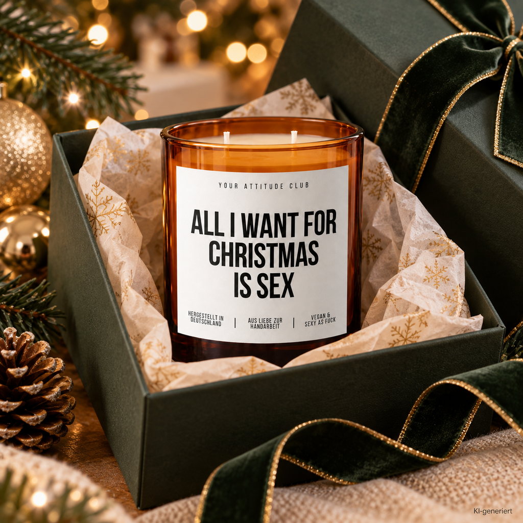 ALL I WANT FOR CHRISTMAS IS SEX – Weihnachtskerze Naturgras Etikett | Weihnachtsgeschenk | Geschenk für Partner, Freundin & Freund | Geschenkidee Weihnachten