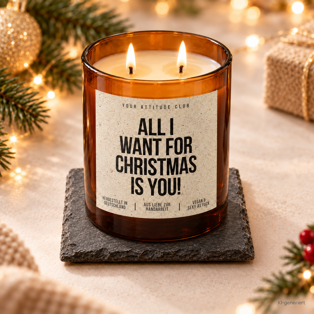 ALL I WANT FOR CHRISTMAS IS YOU! – Weihnachtskerze Naturgras Etikett | Weihnachtsgeschenk | Geschenk für Partner, Freundin & Freund | Geschenkidee Weihnachten
