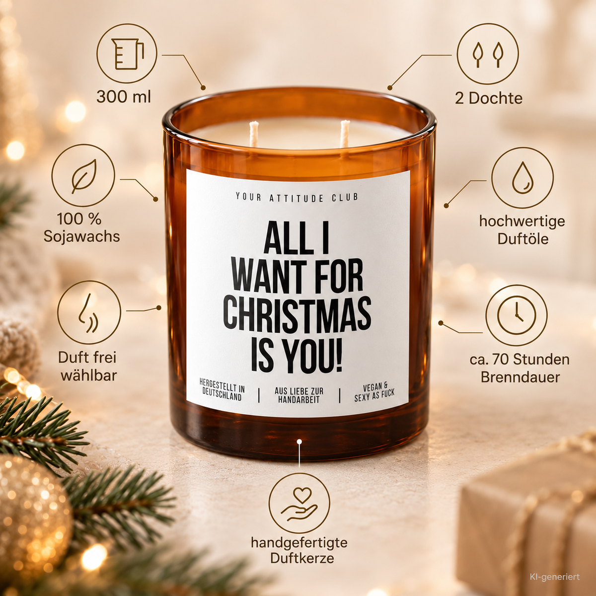 ALL I WANT FOR CHRISTMAS IS YOU! – Weihnachtskerze | Romantisches Weihnachtsgeschenk | Geschenk für Partner, Freundin, Freund & Lieblingsmensch