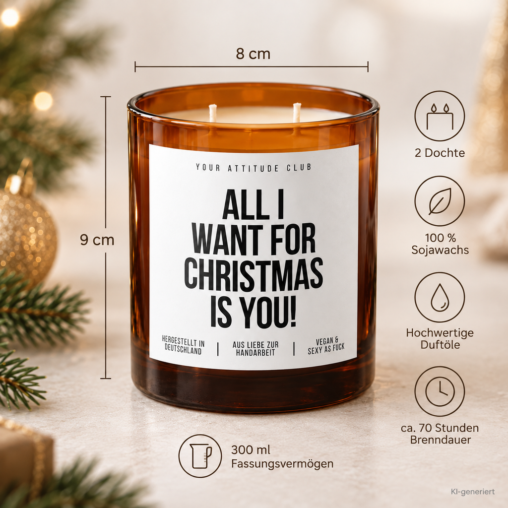 ALL I WANT FOR CHRISTMAS IS YOU! – Weihnachtskerze Naturgras Etikett | Weihnachtsgeschenk | Geschenk für Partner, Freundin & Freund | Geschenkidee Weihnachten