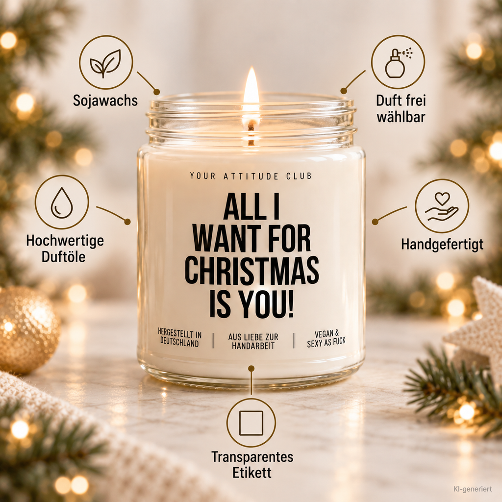 ALL I WANT FOR CHRISTMAS IS YOU! | Weihnachtskerze Duftkerze Weihnachten Weihnachtsgeschenk Geschenkidee für Partner Freundin Freund