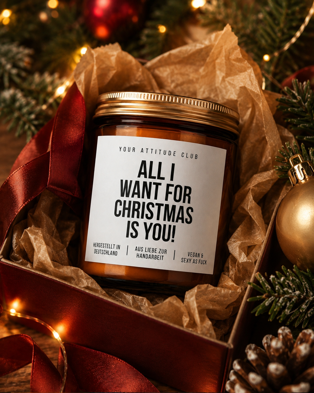 ALL I WANT FOR CHRISTMAS IS YOU! Weihnachtskerze mit Spruch | romantische Duftkerze | Geschenk für Partner | Weihnachtsgeschenk | Sojawachs Kerze handgemacht
