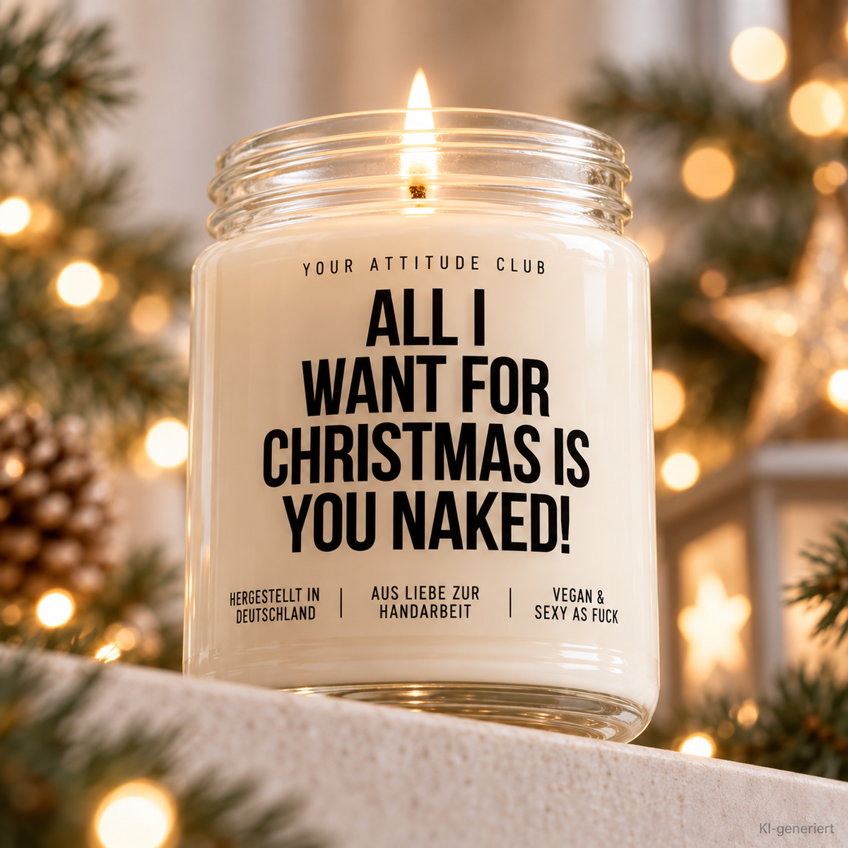 ALL I WANT FOR CHRISTMAS IS YOU NAKED! | Weihnachtskerze Duftkerze Weihnachten Geschenkidee Wichtelgeschenk für Partner Freundin Freund