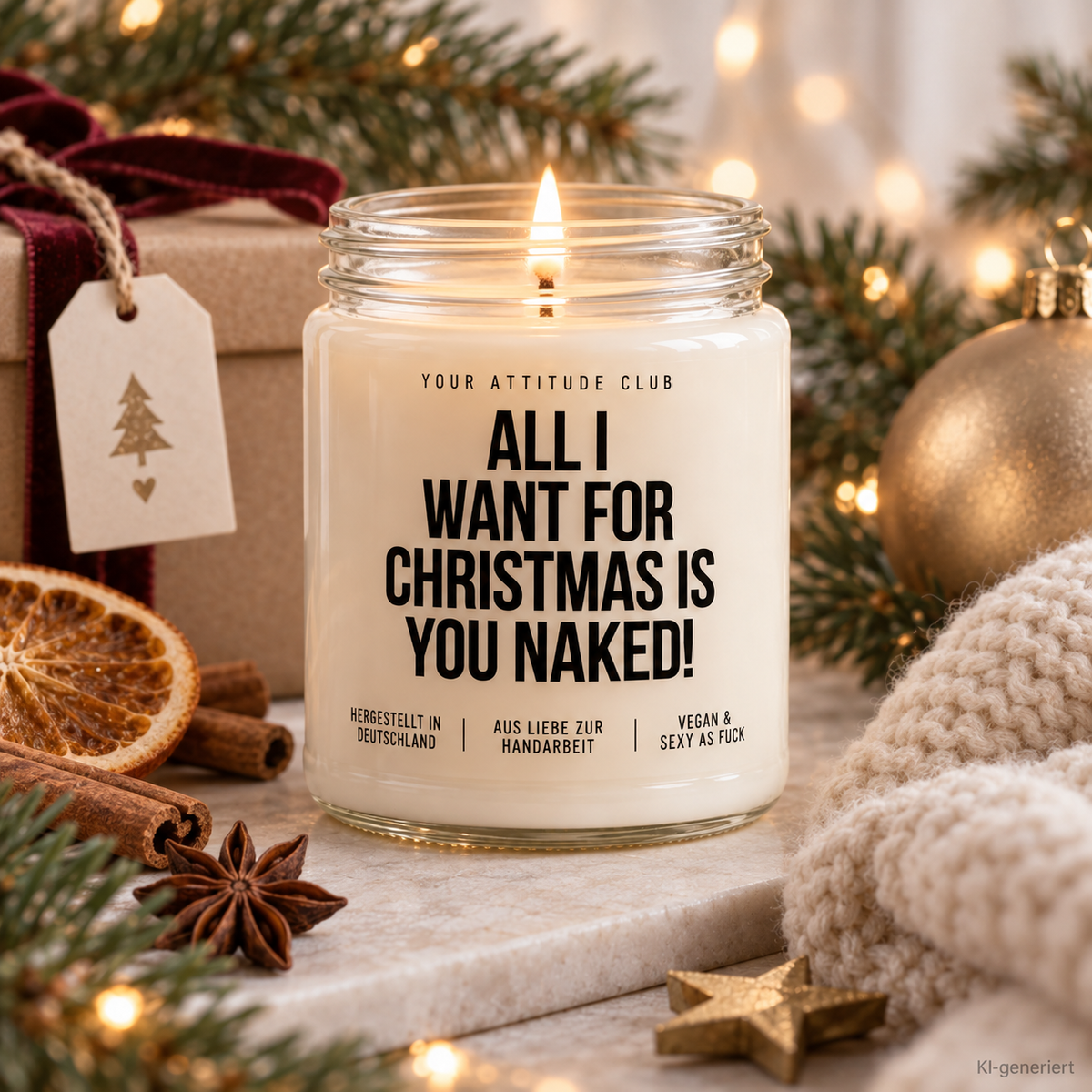 ALL I WANT FOR CHRISTMAS IS YOU NAKED! | Weihnachtskerze Duftkerze Weihnachten Geschenkidee Wichtelgeschenk für Partner Freundin Freund