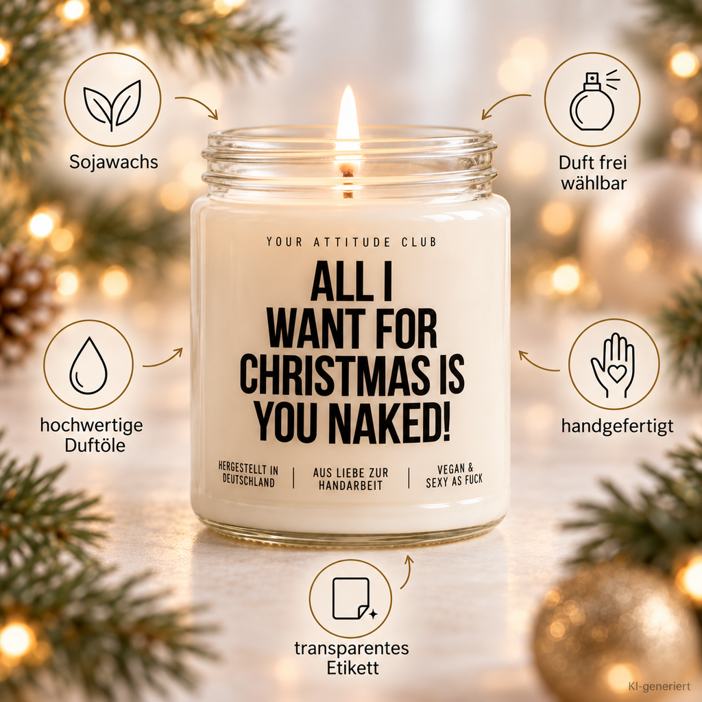 ALL I WANT FOR CHRISTMAS IS YOU NAKED! | Weihnachtskerze Duftkerze Weihnachten Geschenkidee Wichtelgeschenk für Partner Freundin Freund