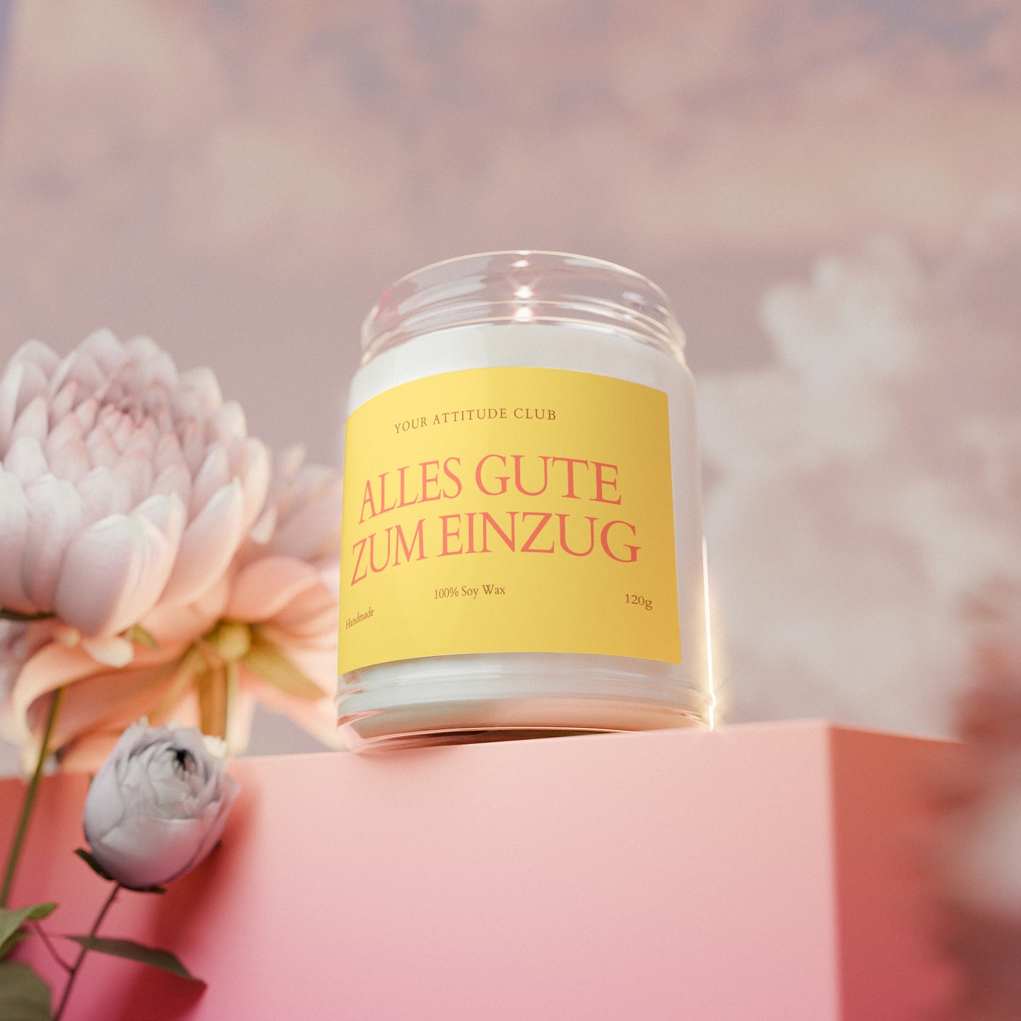 Alles Gute zum Einzug – Sojawachs-Kerze mit Etikett & Wunschname, Geschenk für Umzug, Duftkerze 120ml, Mitbringsel für neue Wohnung